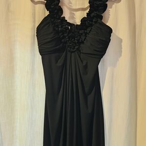 Maggy London Black Dress Sz 12 with Ruffle Accents